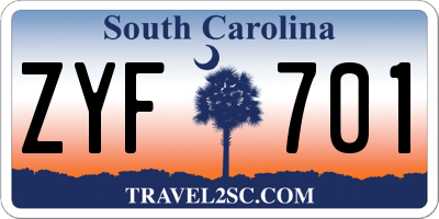 SC license plate ZYF701
