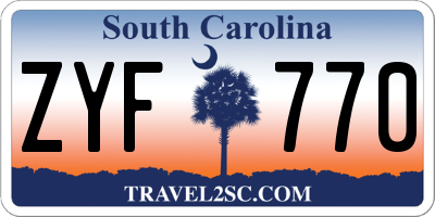 SC license plate ZYF770