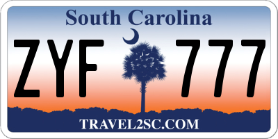 SC license plate ZYF777