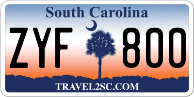 SC license plate ZYF800