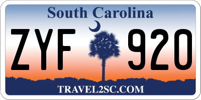 SC license plate ZYF920