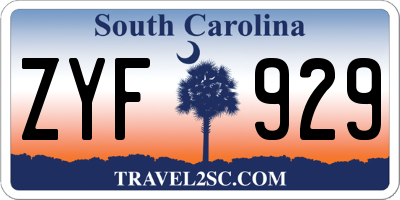 SC license plate ZYF929