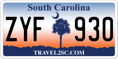 SC license plate ZYF930