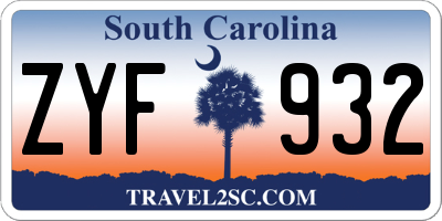 SC license plate ZYF932