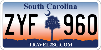 SC license plate ZYF960