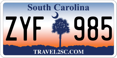 SC license plate ZYF985