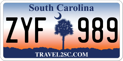 SC license plate ZYF989