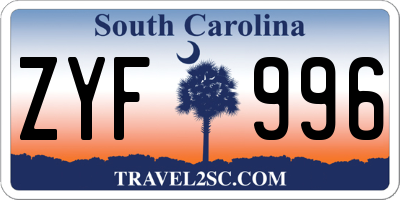 SC license plate ZYF996