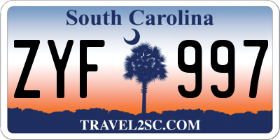 SC license plate ZYF997