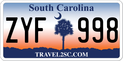 SC license plate ZYF998