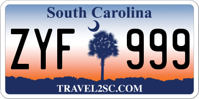 SC license plate ZYF999