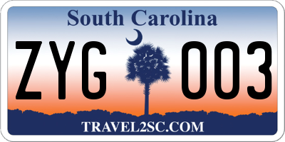 SC license plate ZYG003