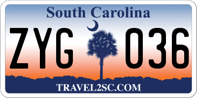 SC license plate ZYG036