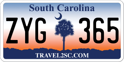 SC license plate ZYG365
