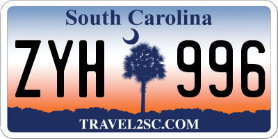 SC license plate ZYH996