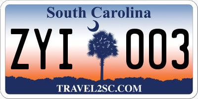 SC license plate ZYI003