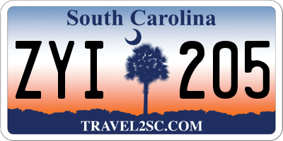 SC license plate ZYI205