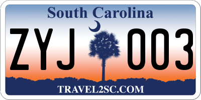 SC license plate ZYJ003