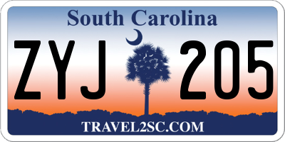 SC license plate ZYJ205