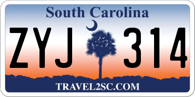 SC license plate ZYJ314