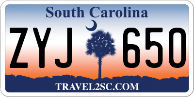 SC license plate ZYJ650