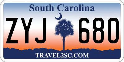 SC license plate ZYJ680