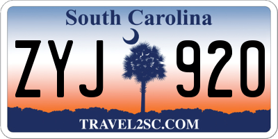 SC license plate ZYJ920