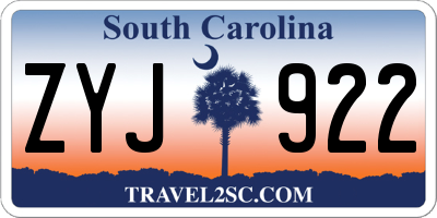 SC license plate ZYJ922