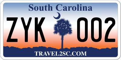 SC license plate ZYK002
