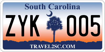 SC license plate ZYK005