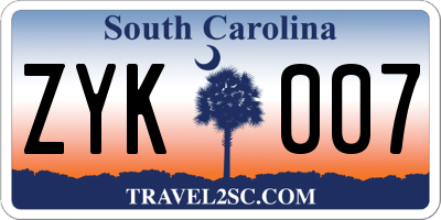 SC license plate ZYK007