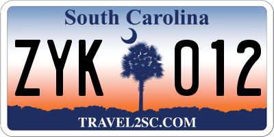 SC license plate ZYK012