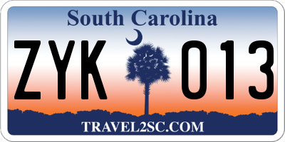 SC license plate ZYK013