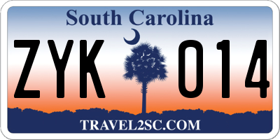 SC license plate ZYK014