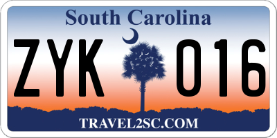 SC license plate ZYK016