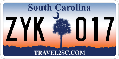 SC license plate ZYK017
