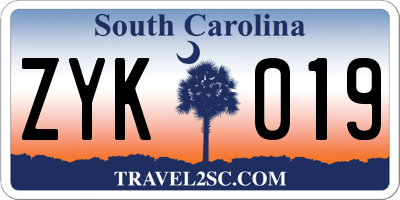 SC license plate ZYK019