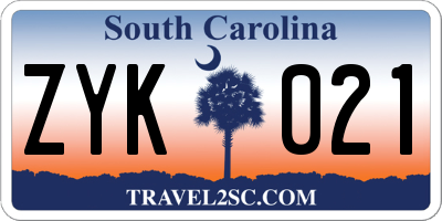 SC license plate ZYK021