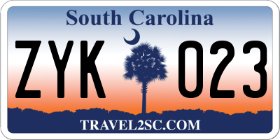 SC license plate ZYK023