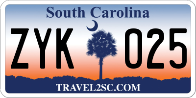 SC license plate ZYK025