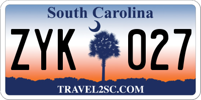 SC license plate ZYK027