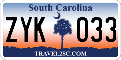 SC license plate ZYK033