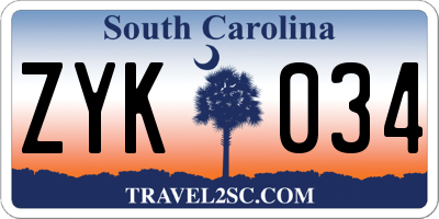 SC license plate ZYK034