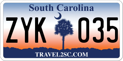 SC license plate ZYK035
