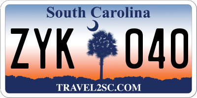 SC license plate ZYK040