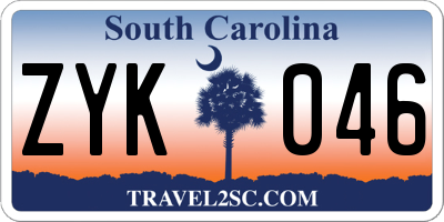 SC license plate ZYK046