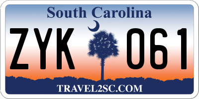 SC license plate ZYK061