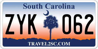 SC license plate ZYK062