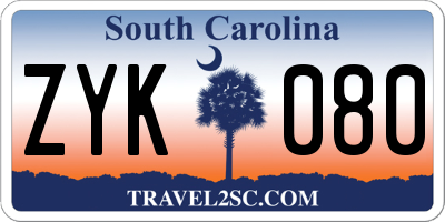 SC license plate ZYK080