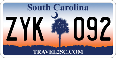 SC license plate ZYK092
